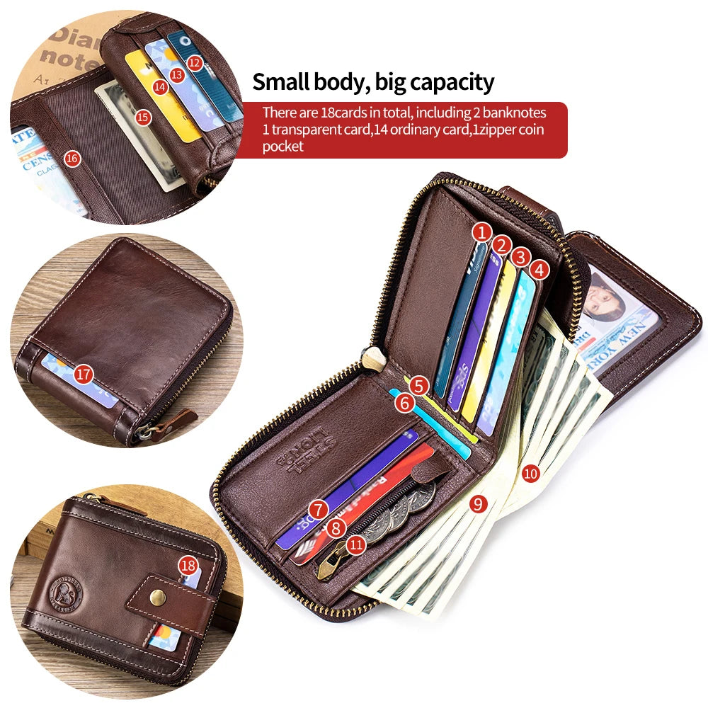 LOR MALE Leather wallet, men's leather coin purse, multi slot with photo album window, anti-theft brush, perfect gift item