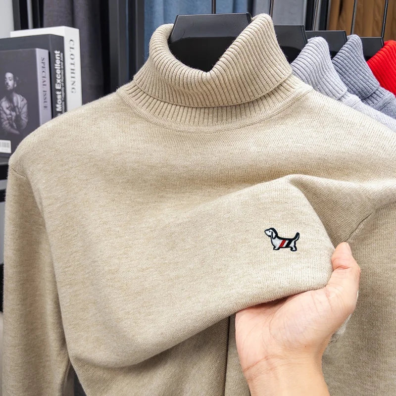 LOR MALE High Quality Man Spring Long-Sleeved Knitwear Dog Print High Neck Hot Pullover Versatile Trend Leisure Warm Sweater MensClothing