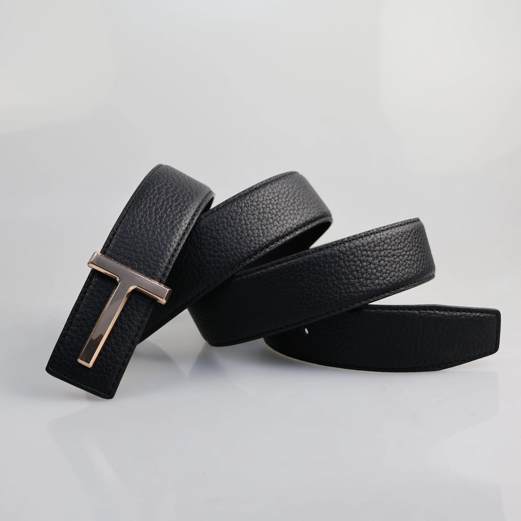 LOR MALE High Quality Designer Belts Men Fashion T Letter Luxury Famous Genuine Leather Belt Jeans Formal Cowskin Black Waist Strap 3.8cm