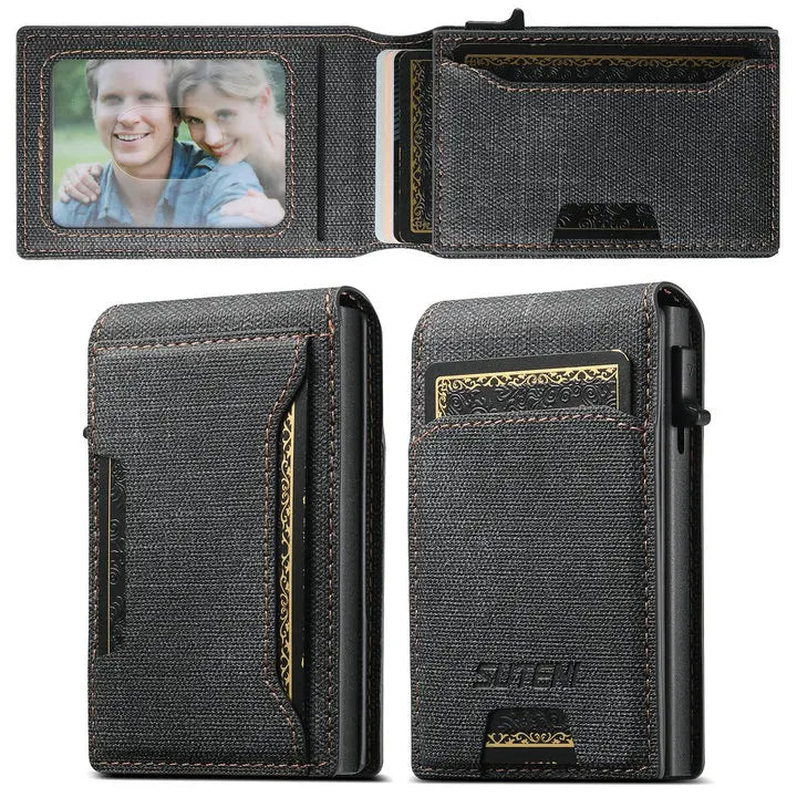 LOR MALE Luxury High Quality Leather PU Capa For Men Wallet Cards Slot Case Card Box Pressing The Button Automatically Ejects The Card