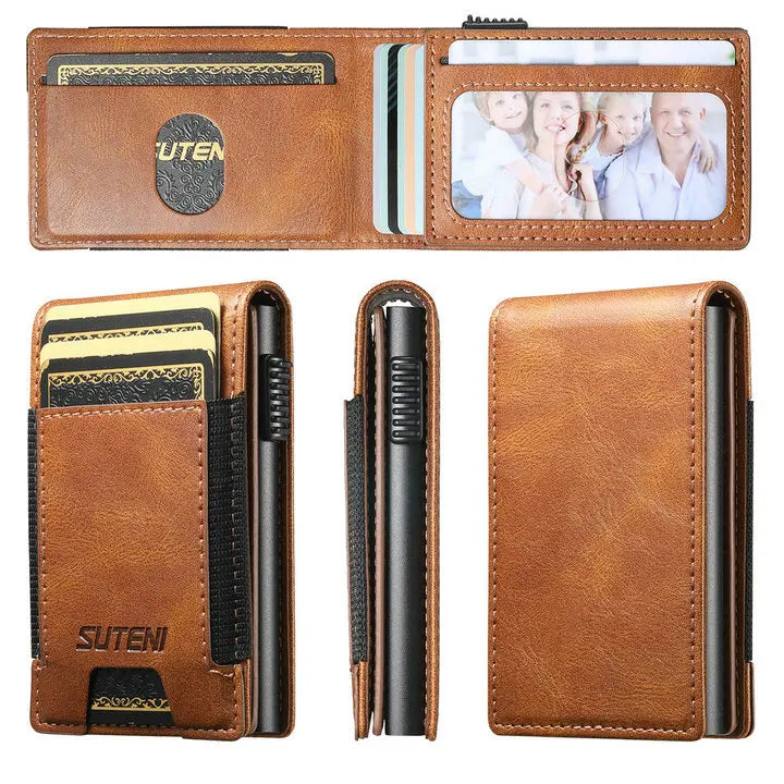 LOR MALE Luxury High Quality Leather PU Capa For Men Wallet Cards Slot Case Card Box Pressing The Button Automatically Ejects The Card