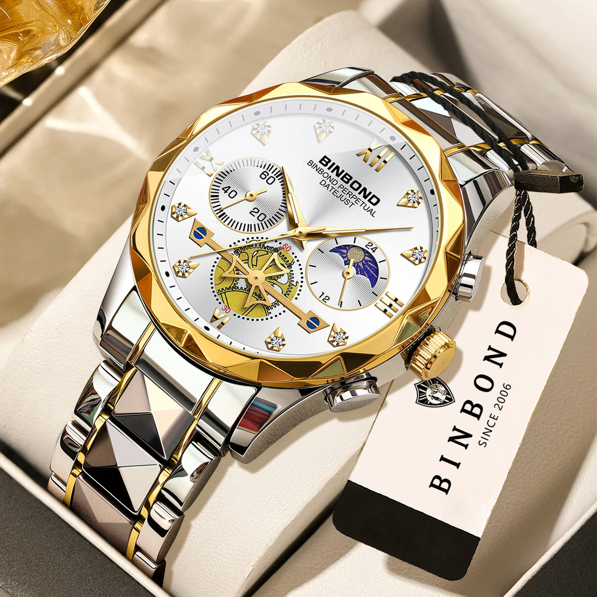 LOR MALE BINBOND Luminous Waterproof Accurate Quartz Watches For Men Chronograph Sturdy Men's Wristwatch Luxury Business Casual Reloj