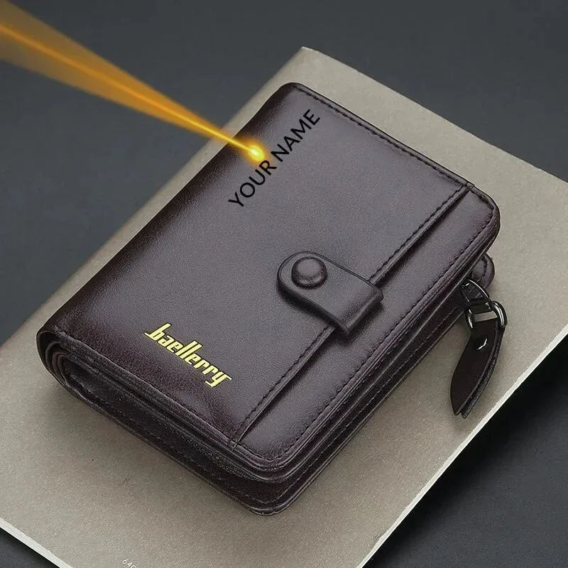 LOR MALE Custom Engrave Name High Quality Man Short Wallets Personalized Name Zipper Coin Pocket Wallet Christmas Father's Day Gift