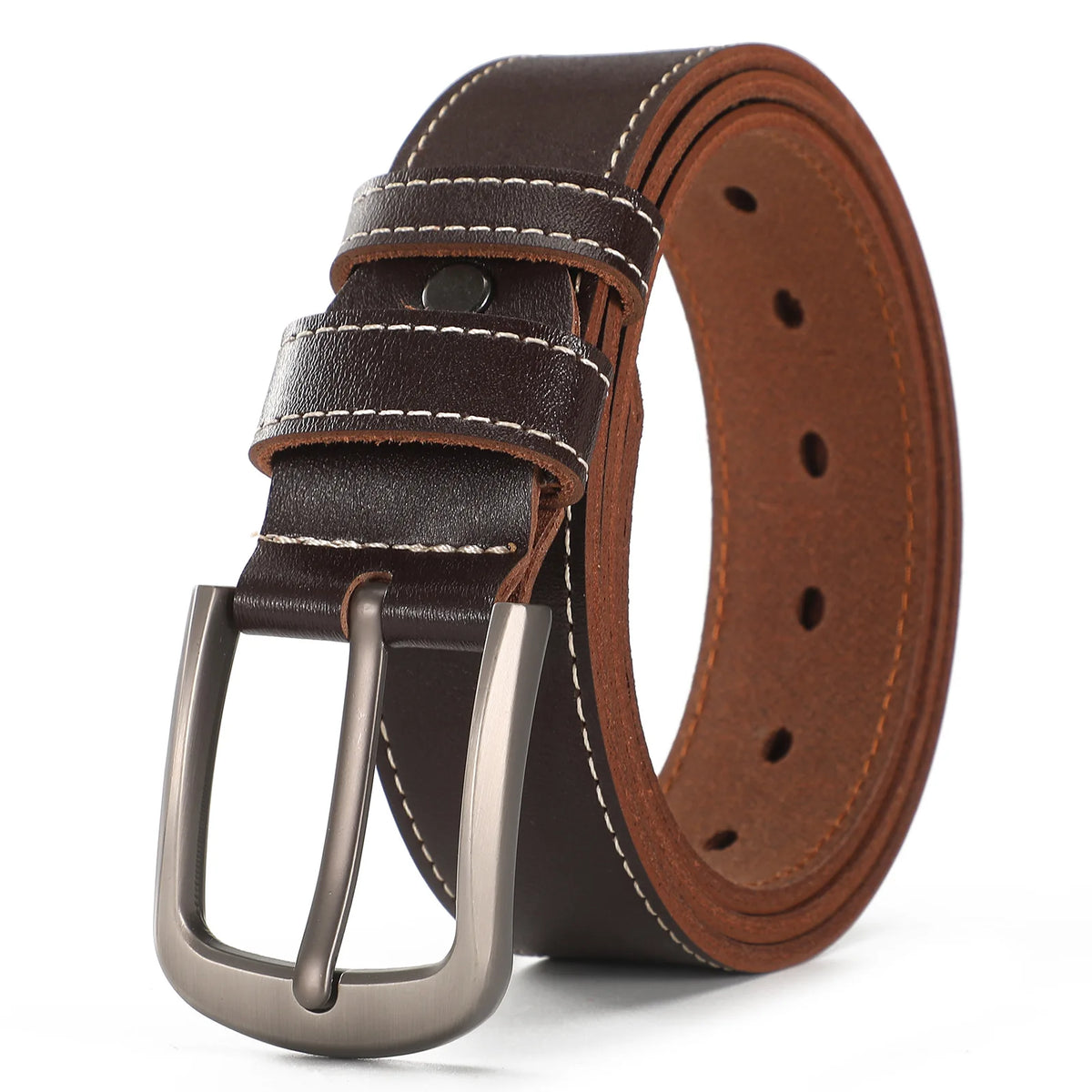 LOR MALE Retro Leather Men's Belt High Quality Buckle Hardware Simple Design Versatile Accessories Fit Jeans Pants Trousers Festival Gift