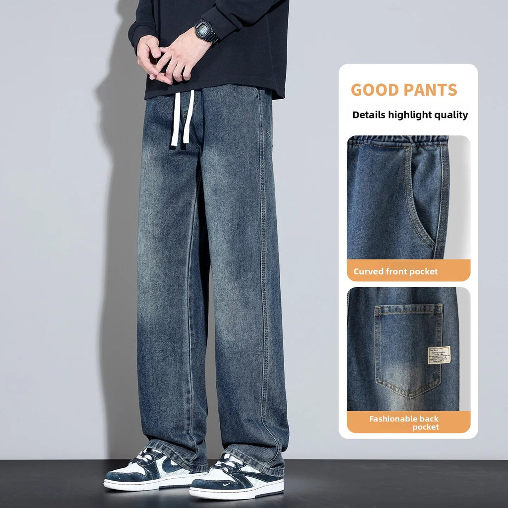 LOR MALE Jeans Men's 2025 Autumn and Winter New American Retro Loose Straight Casual Wide Leg Pants