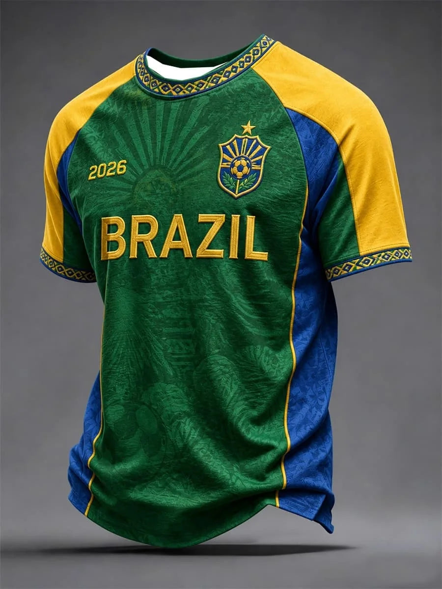 2026 New Brazilian Flag Themed Football Jersey, Fan Friendly Sports Training, Quick Drying T-shirt for Men Family Kids Tees Tops