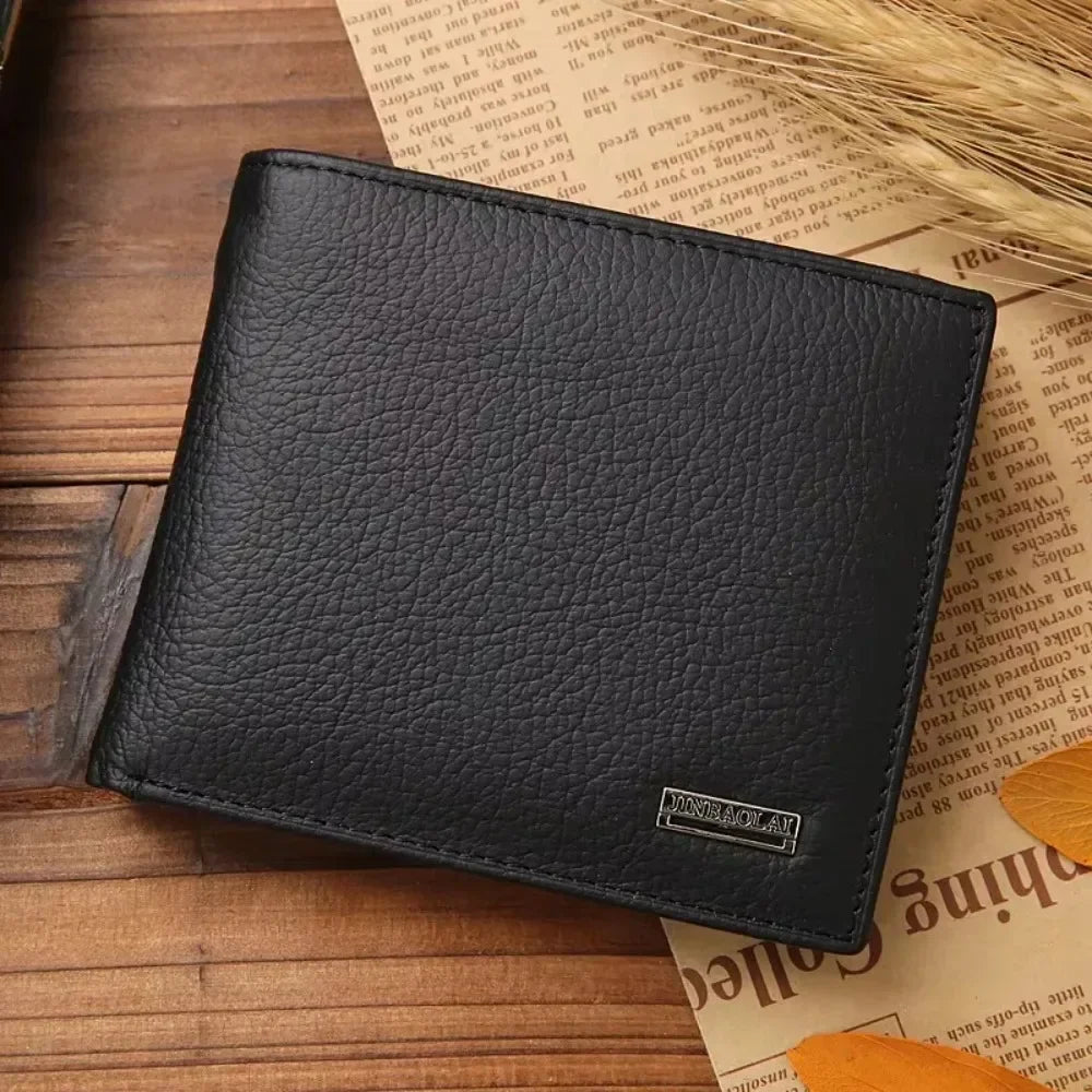 LOR MALE Genuine Leather Mens Wallet Premium Product Real Cowhide Wallets For Man Short Black Walet Portefeuille Homme Short Purses
