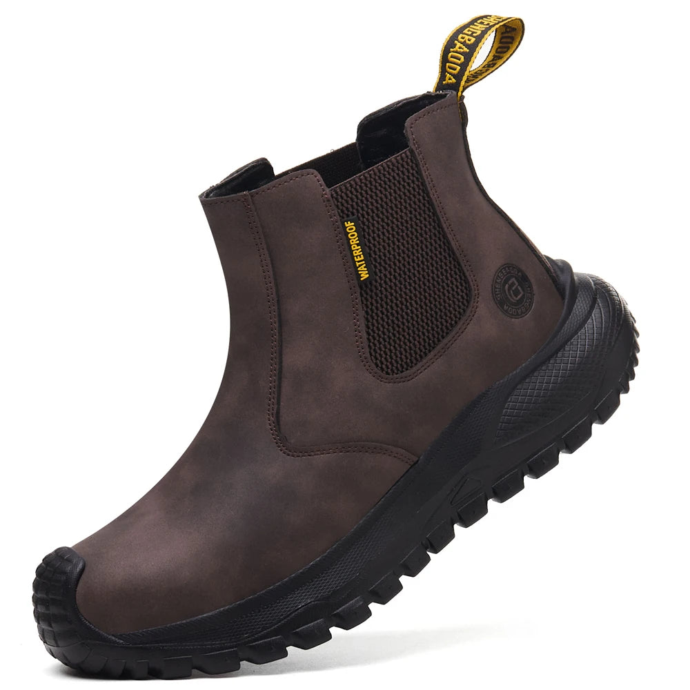 LOR MALE New Safety Boots Men Waterproof Leather Boots Steel Toe Shoes Anti-Smash Anti Puncture Work Boots Indestructible Shoes Non-slip
