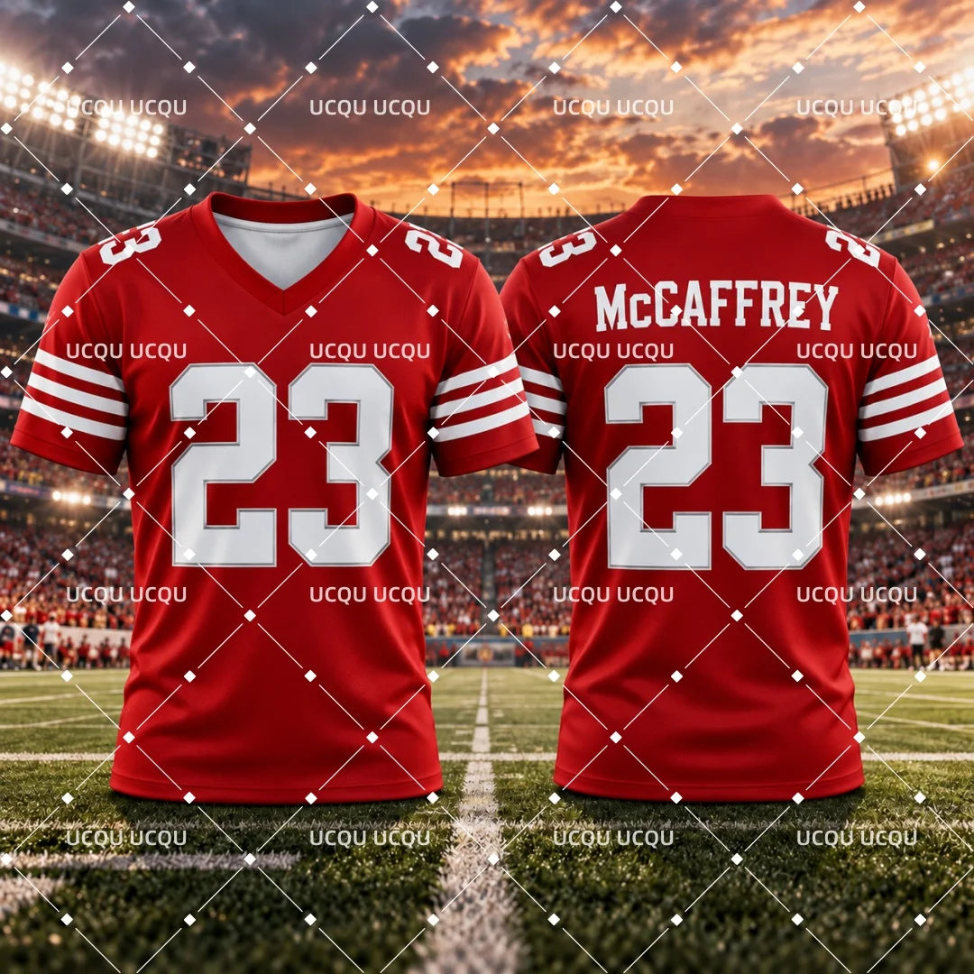 26-27 Christian McCaffrey #23 American Football Jersey Quick Dry Rugby Sports Fan Uniform Men's Women's T-Shirt Kid's Clothing