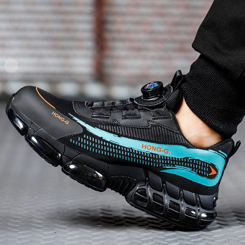 LOR MALE Steel Toe Safety Boots Rotating Button Work Shoes Men Anti-Smash Anti-Puncture Safety Boots Air Cushion Men's Sports Shoes ﻿