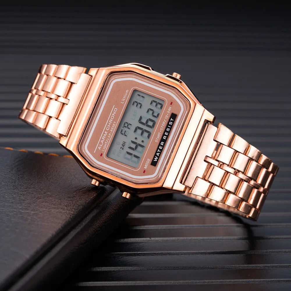 LOR MALE Luxury LED Digital Watch Stainless Steel Electronic Wristwatch Simple Business