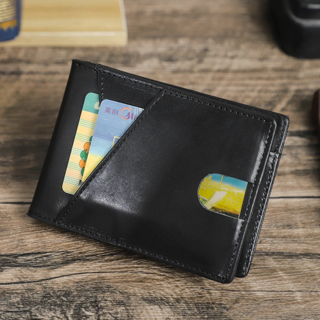 LOR MALE Men's Genuine Leather RFID Wallet, Ultra-thin Slim Bifold Design, Card Holder with Money Clip, Vintage High Quality Purse