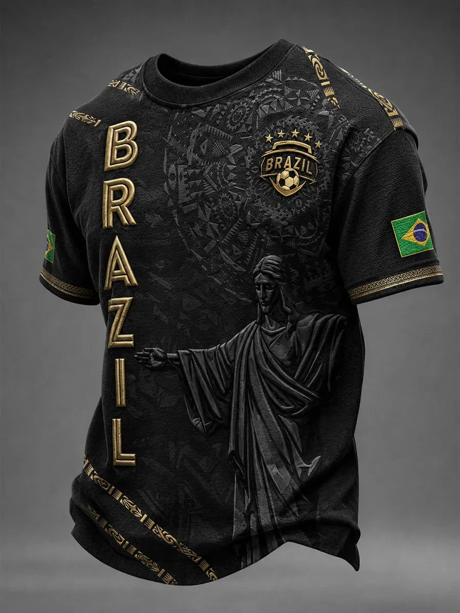 2026 Brazil Football 3D Printed Jersey Men Women Summer Breathable Quick Drying Short Sleeved T-shirt Family Matching Clothing
