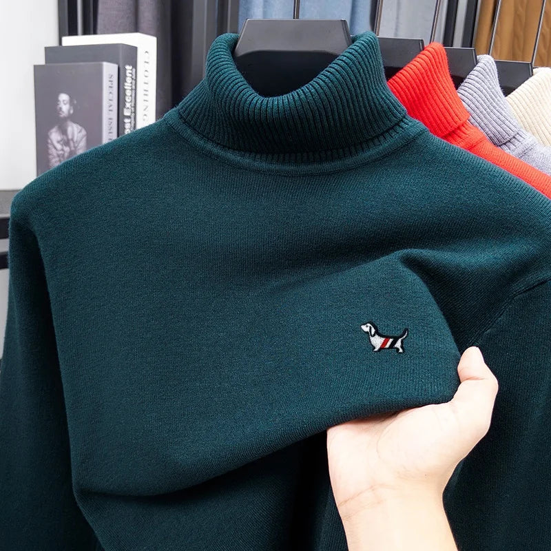 LOR MALE High Quality Man Spring Long-Sleeved Knitwear Dog Print High Neck Hot Pullover Versatile Trend Leisure Warm Sweater MensClothing