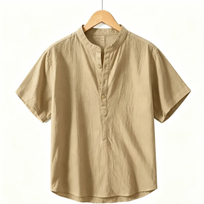 LOR MALE Short Sleeve T-shirt Cotton and Linen Casual Men T-shirts Solid Color