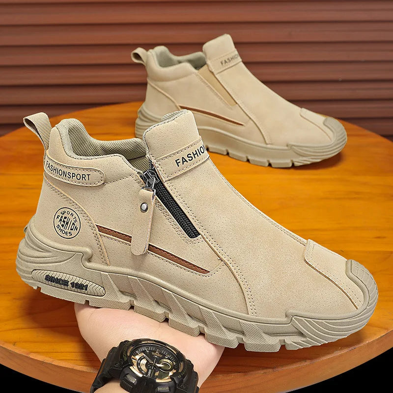 LOR MALE Men's Slip-On Work Boots No Laces Fall Construction Anti-Slip Wear-Resistant Fashionable Waterproof Sports  Boots