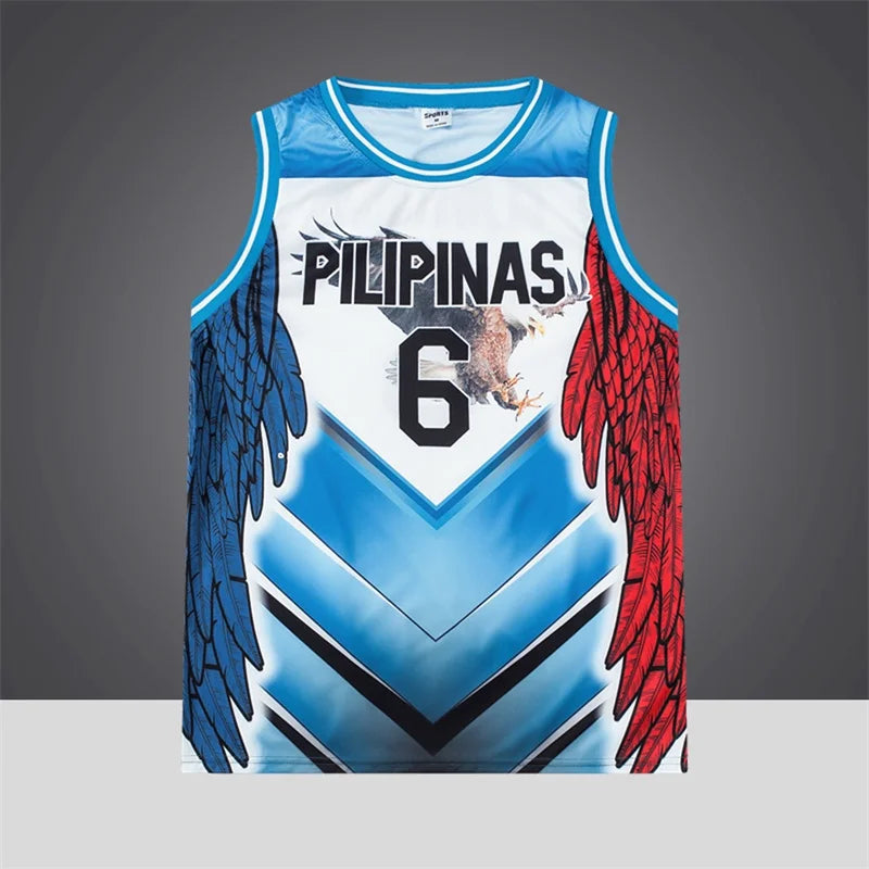 Philippines Basketball Jersey - Blue & Red Wing Graphic "PILIPINAS 6" Eagle Design Artistic Athletic Jersey