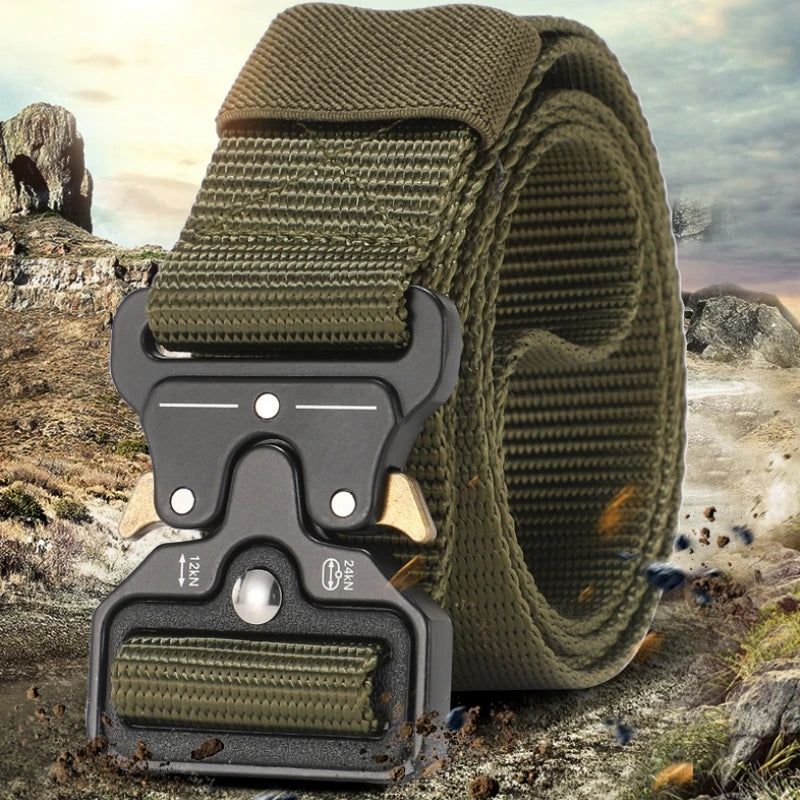LOR MALE Men's Belt Outdoor Hunting Tactics Belt Multi functional Buckle Nylon Belt High Quality Marine Corps Canvas Belt