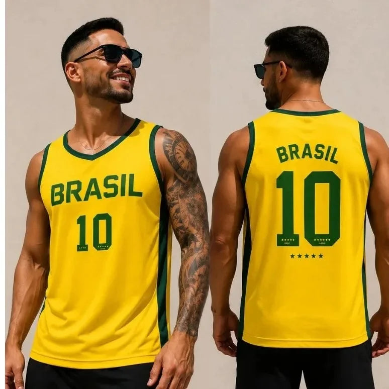 Brazil Themed Fan Commemorative Jersey, Quick Drying Basketball Vest, Printed Sports Casual Men's Sleeveless T-shirt