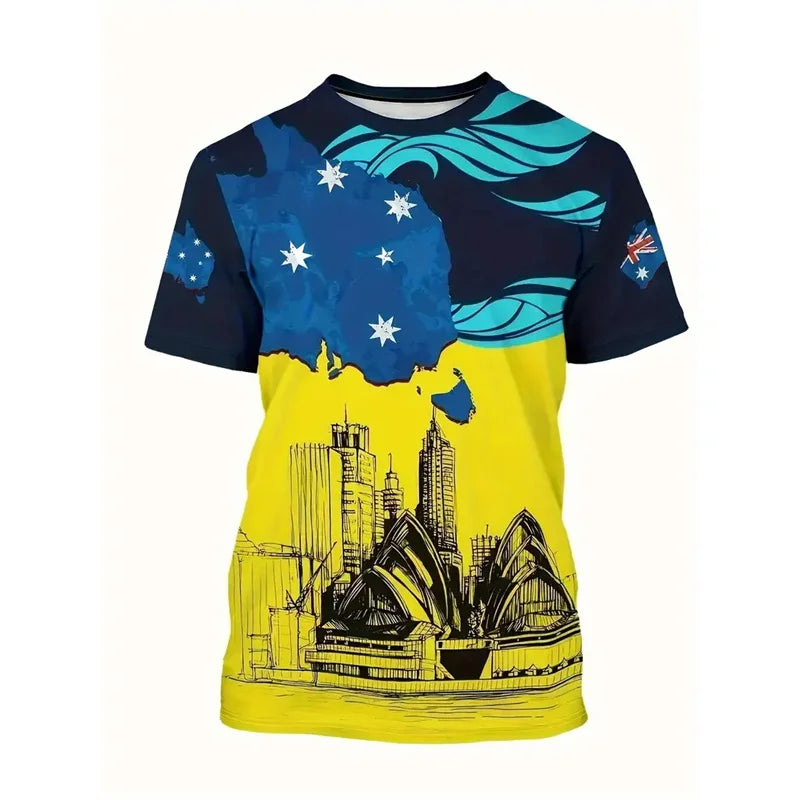 Australia Flag 3d Printed T Shirt For Men Sydney Opera Graphics T-shirt Oversized Tops Short Sleeves Tees Sports Loose T Shirts