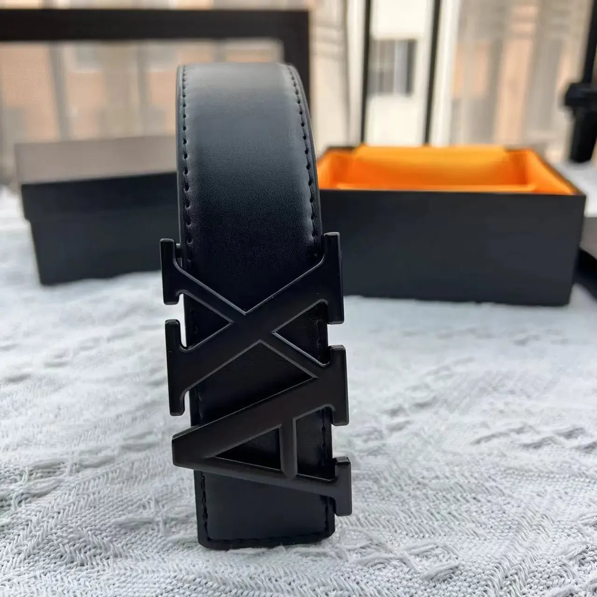LOR MALE 2026 Men's High Quality Belt 3.5cm Waistband with Letter AX Buckle Fashionable PU Leather Simple & Versatile Daily Accessory