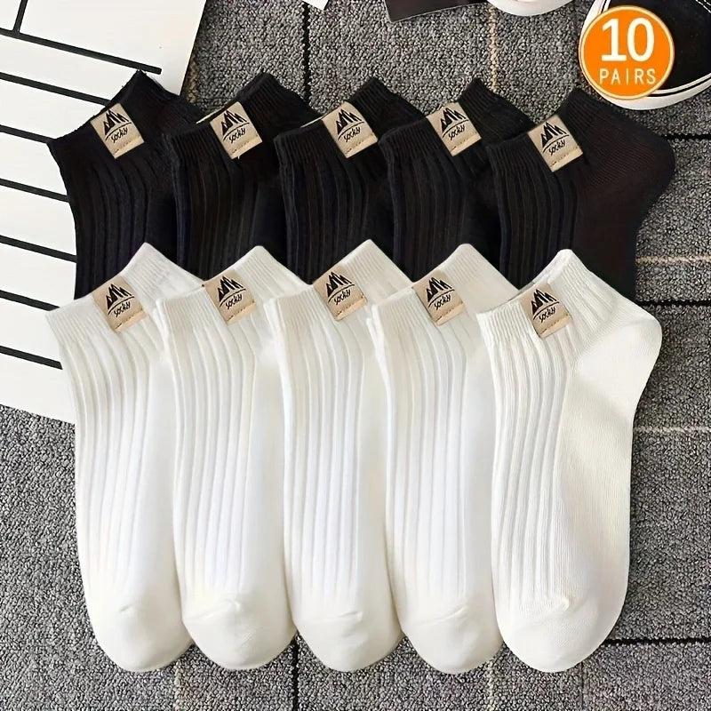 LOR MALE 5/10 Pairs of High-Quality Men's Outdoor Sports Fitness Casual Socks in Black and White Color Comfortable and Soft Men's Socks