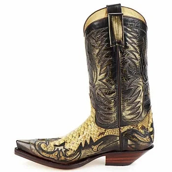 LOR MALE Pointed Toe Embroidered Mid-Calf Boots Snake Print Western Cowboy Men Botines Color-Blocked Slip-On Chelsea Cool Botas Femininas