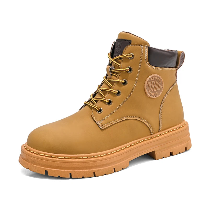 LOR MALE Men's high top boots four season outdoor work shoes anti slip and comfortable yellow boots fashion British casual leather boots