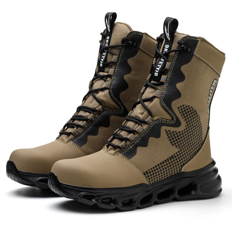 LOR MALE Construction Work Boots Men High Top Steel Toe Safety Shoes Non Slip Puncture Proof Rubber Work Boots Indestructible Combat Boot