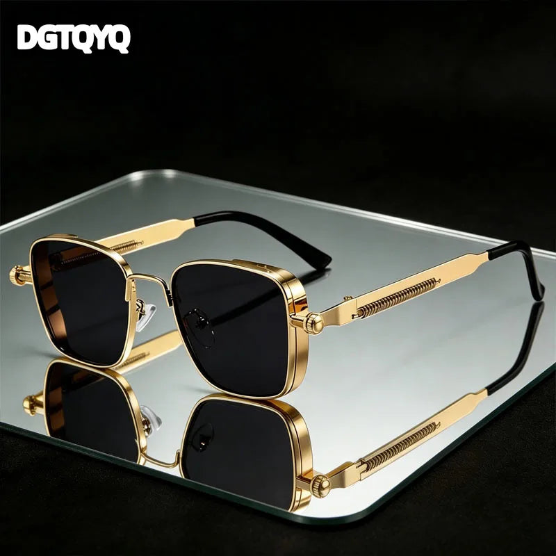 LOR MALE Polarized Sunglasses for Men Anti-UV Driving Glasses Fashion Metal Punk Style Sunglasses with Spring Hinges Women Eyepiece