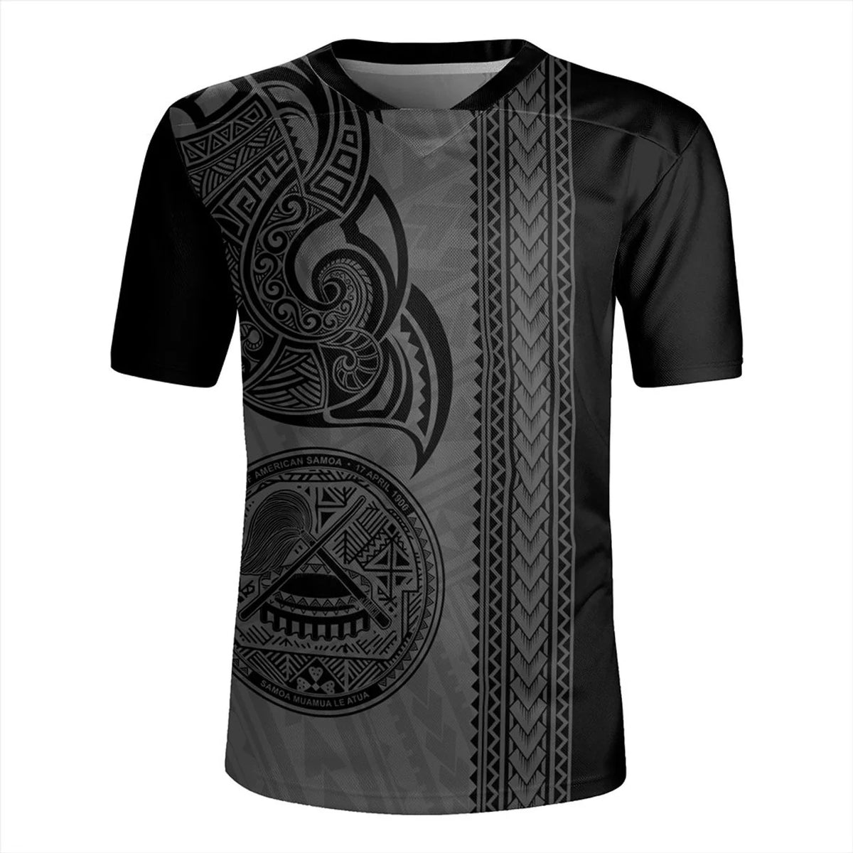 America Samoa Rugby-jersey 3D Printing V Neck T Shirt Samoa Coat Of Arms Emblem Graphic V-Neck T-shirts For Men Fashion Clothing