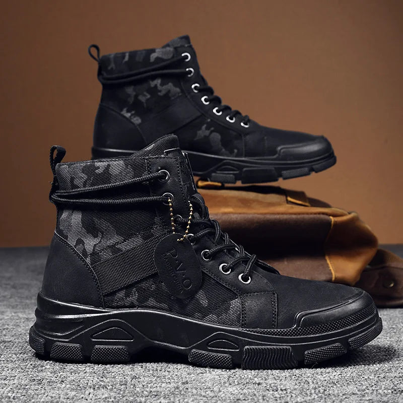 LOR MALE Men Boots Casual Outdoor Desert Boots Autumn Fashion Camouflage Lace-up Platform Shoes Man  Botas Masculina Zapatos Hombre