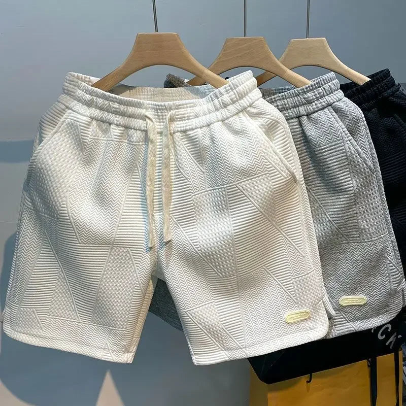 LOR MALE Men's Shorts Four Seasons Running Short for Men Casual Jogging Short Pants Wave Pattern Solid Color Drawstring Man Sports Shorts