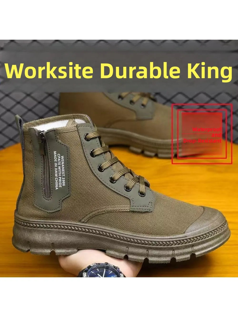 LOR MALE Men's Work Boots Breathable Anti-Odor High Top Side Zipper Anti-Slip Wear-Resistant  Boot Construction Mountain Work Shoes