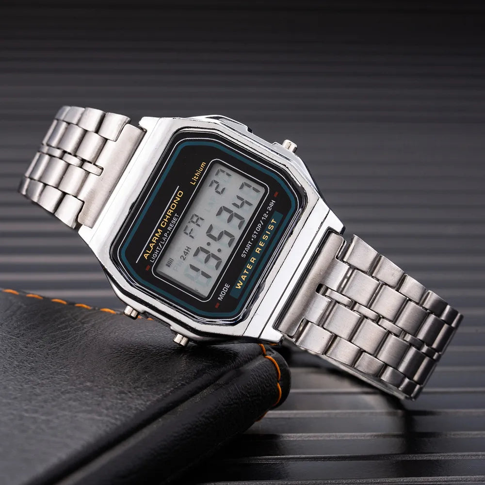 LOR MALE Luxury LED Digital Watch Stainless Steel Electronic Wristwatch Simple Business
