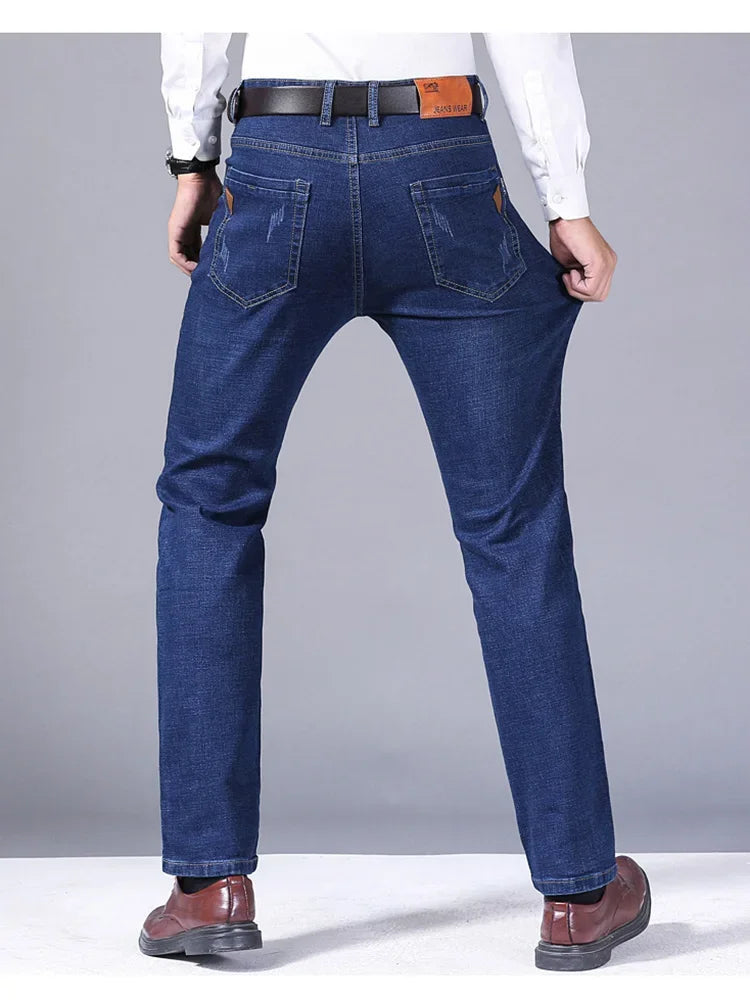 LOR MALE Men Fashion Straight Jeans Men 2025 New Stretch Slim Fit Pants Comfortable Soft Business Denim Trousers Male Brand Clothing