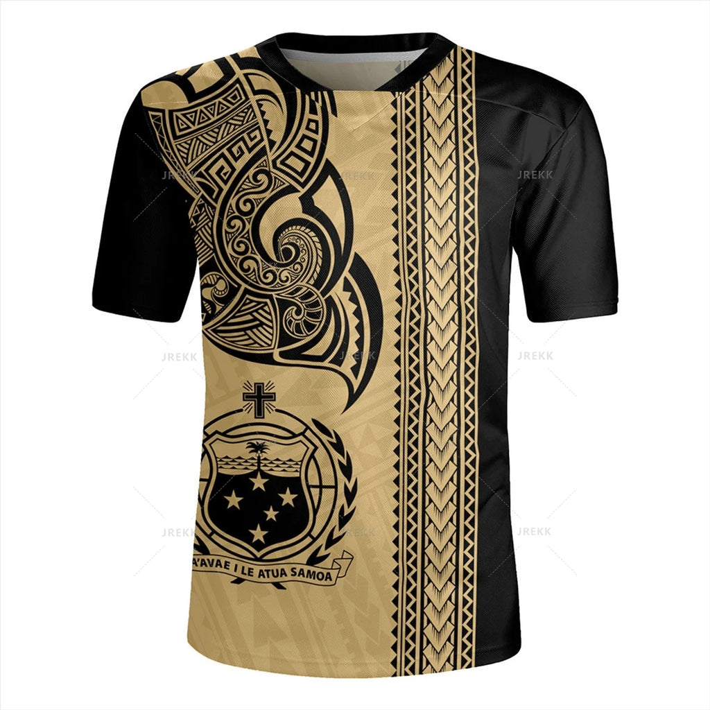 America Samoa Rugby-jersey 3D Printing V Neck T Shirt Samoa Coat Of Arms Emblem Graphic V-Neck T-shirts For Men Fashion Clothing