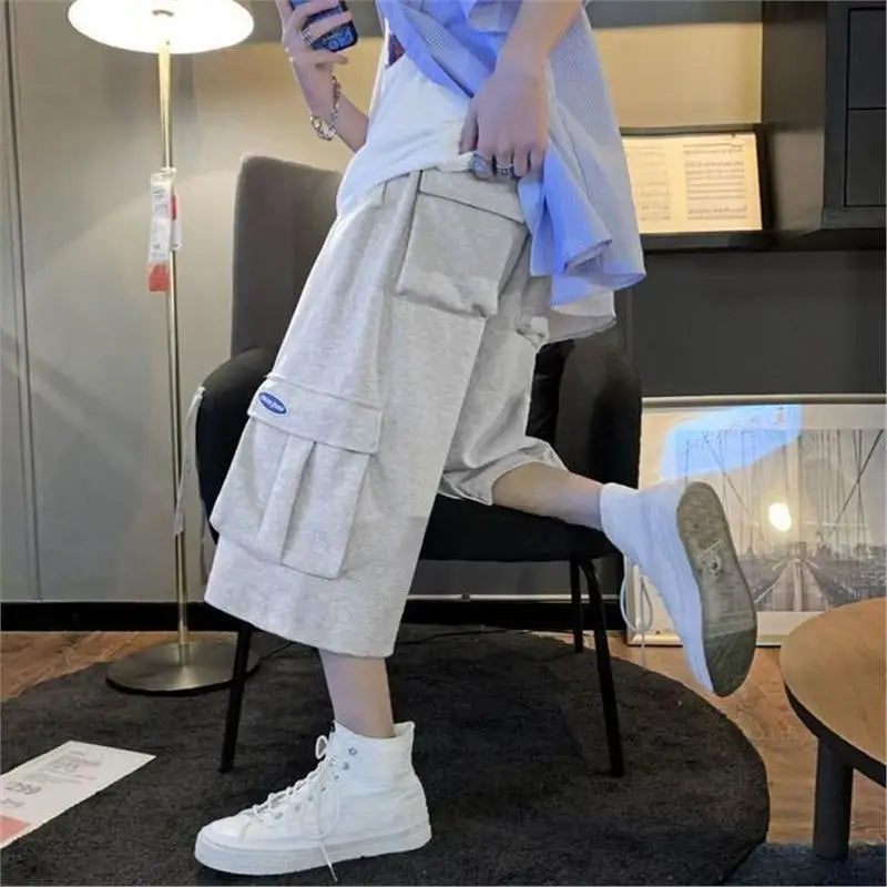 LOR MALE Loose Fit Straight Leg Workwear Shorts Men's Summer Thin Korean Fashion Casual Pants Versatile Stylish Seven-Footed Trousers