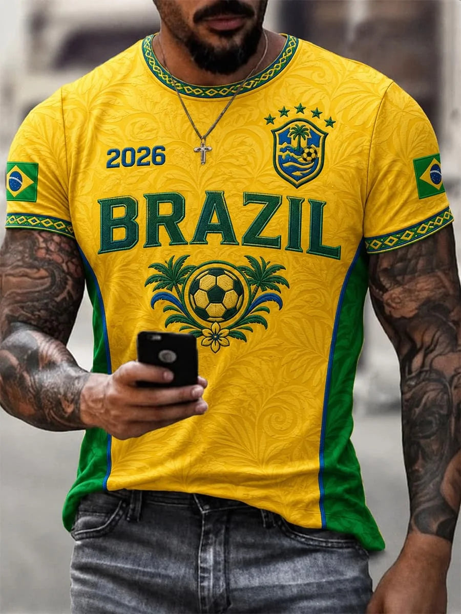 2026 New Brazilian Flag Themed Football Jersey, Fan Friendly Sports Training, Quick Drying T-shirt for Men Family Kids Tees Tops