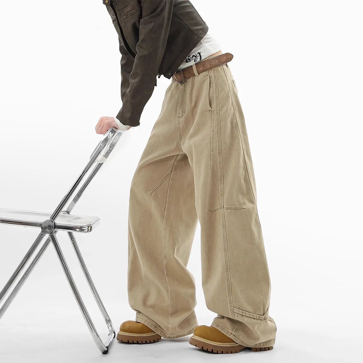 LOR MALE Jeans for Men and Women, Autumn Vintage High Street Workwear, Loose Casual Wide Leg Pants