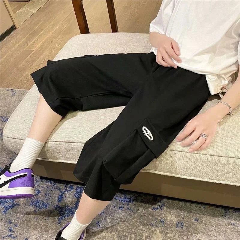 LOR MALE Loose Fit Straight Leg Workwear Shorts Men's Summer Thin Korean Fashion Casual Pants Versatile Stylish Seven-Footed Trousers