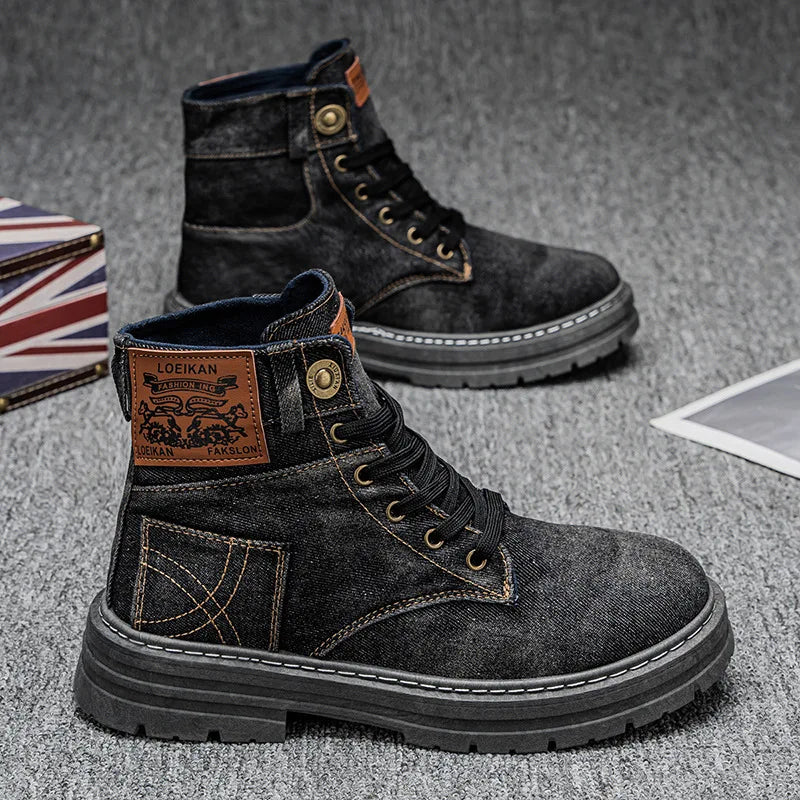 LOR MALE 2026 New Men's High Top Denim Boots, Casual Sports Shoes, Trendy and Fashionable Men's Boots