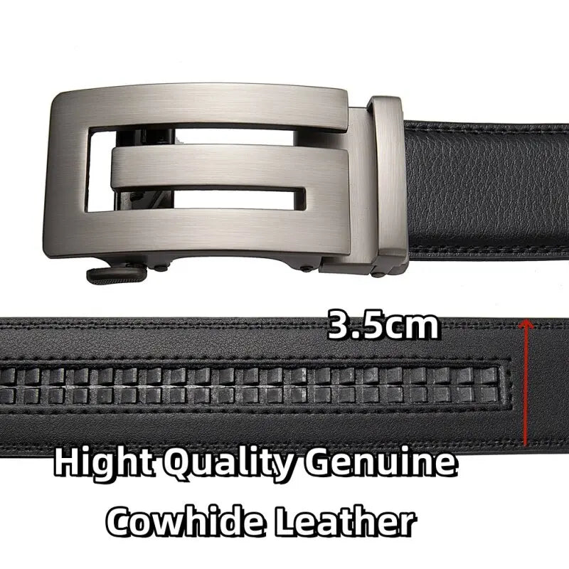 LOR MALE Belts Men Automatic Buckle Design Genuine Leather Belt For Men Luxury Leather Men's High Quality Male belt 110-130cm