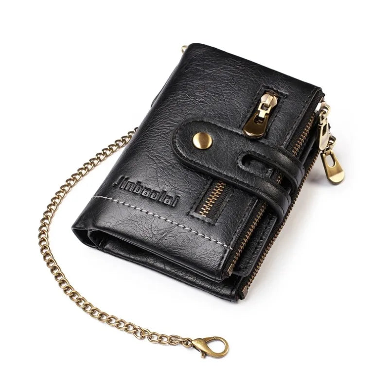 LOR MALE New Men Wallets PU Leather Short Card Holder Chain Luxury Brand Men's Purse High Quality Classic Retro Male Wallet