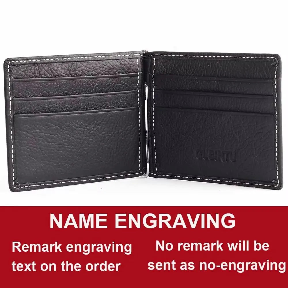LOR MALE Name Engraving Men Wallets Money Clip Genuine Leather Zipper Male Coin