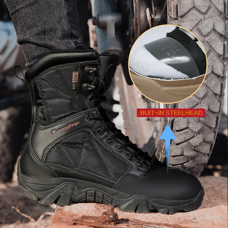 LOR MALE High-Top Anti-Smashing Work Boots Outdoor Waterproof Safety Shoes Steel Toe Non Slip Men's Boots Fashion Protective Men Shoes