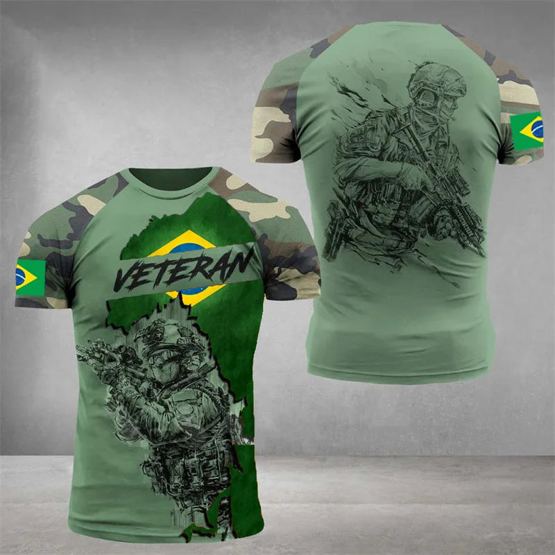 Brazil Flag Men's T-Shirt 3D Print Brazilian T Shirt Summer Oversized Jersey Camo Short Sleeve Sports Tactical Tee Tops Clothes