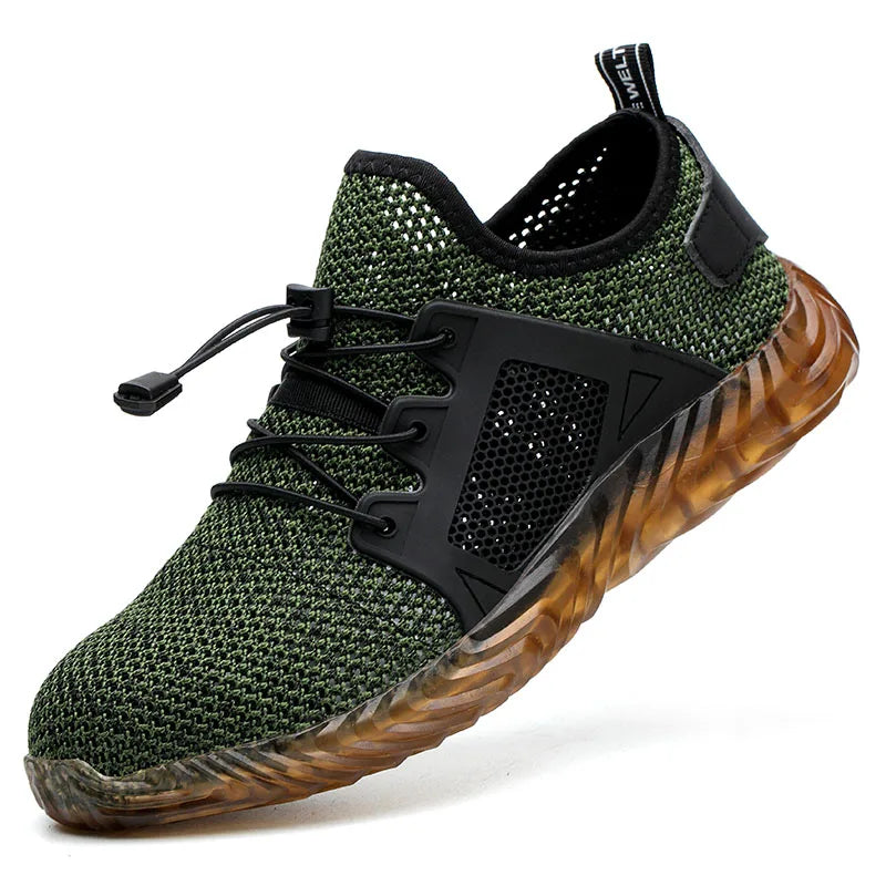 LOR MALE Steel Toe Work Boots for Men Breathable Safety Sneakers Construction Grade Anti-Puncture with Slip Resistant Rubber Sole Shoes
