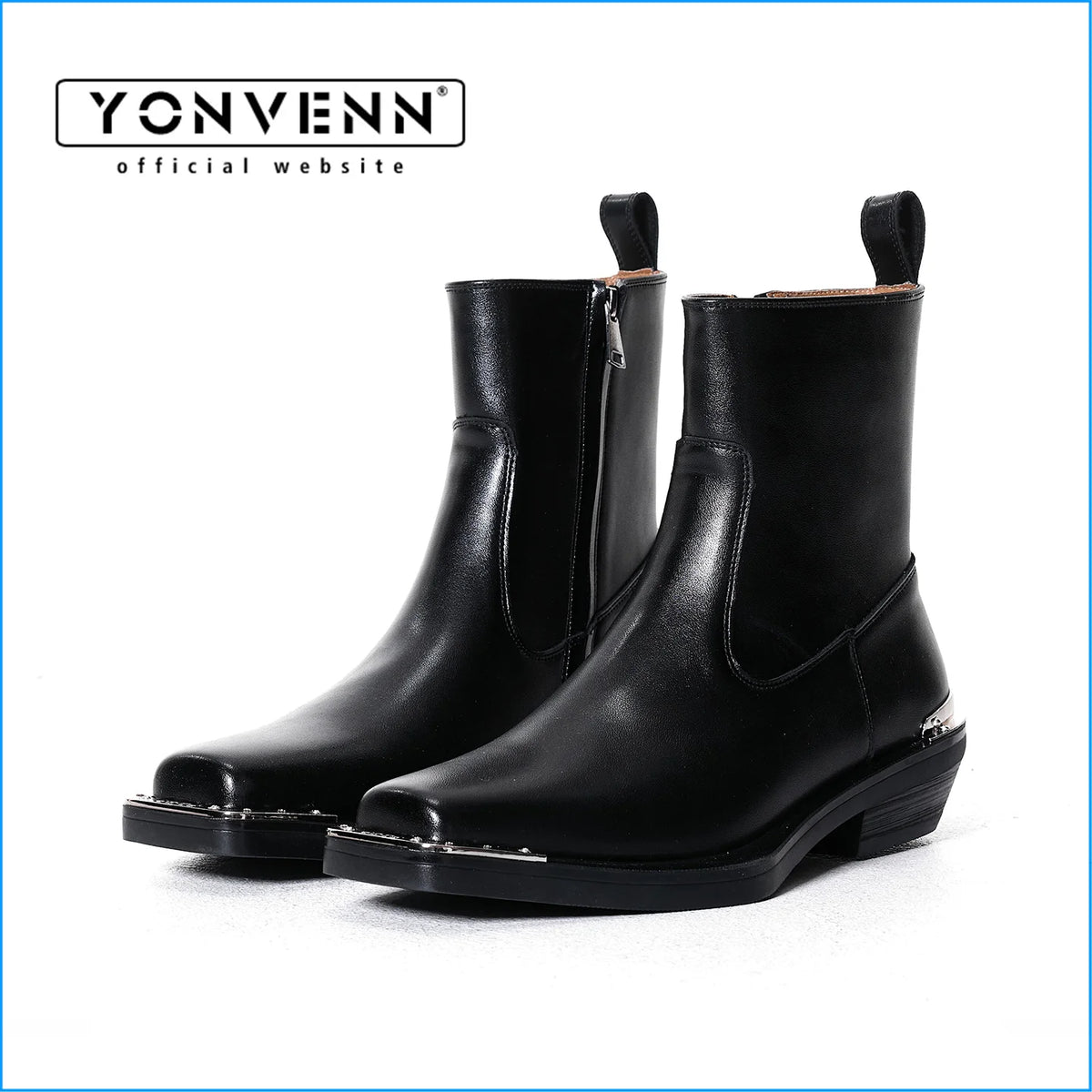 LOR MALE Iron toed boots men's handmade genuine leather Chelsea zipper style irregular large sole square toe boots versatile short boots