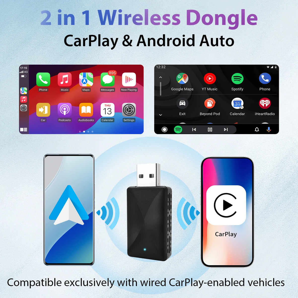 LOR MALE Pionray 2in1 Wireless CarPlay Adapter Car Intelligent Systems Android Auto For VW Toyota Nissan Honda Ford Benz
